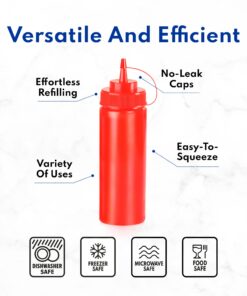 New Star Foodservice 26269 Squeeze Bottles Plastic, Wide Mouth with Caps, 32 oz, Clear, Pack of 6 32 oz 6-Pack 22 71I bhDD8EL