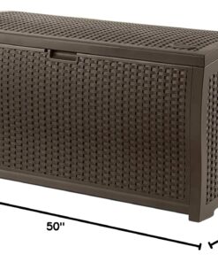 Suncast 99 Gallon Resin Wicker Patio Outdoor Storage Container for Toys, Furniture Deck box, Mocha 42 71I0zpI946L