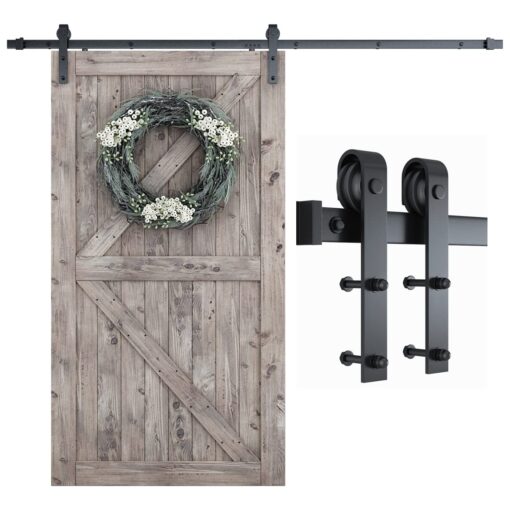 SMARTSTANDARD 8 Feet Heavy Duty Sturdy Sliding Barn Door Hardware Kit -Smoothly and Quietly -Easy to Install -Includes Step-by-Step Installation Instruction Fit 48" Wide Door Panel (J Shape Hanger)