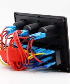 FXC Waterproof Marine Boat Rocker Switch Panel 6 Gang with 4.2A Dual USB Slot Socket + Cigarette Lighter + Voltage Monitor Alarm LED Light for Car Rv Vehicles Truck 17 71I2M5SwlSL