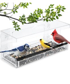 Wild Birds of Joy Window Bird Feeder with 4 Super Strong Suction Cups & Sliding Seed Tray, Large, Clear Acrylic, Easy Clean, Outdoor Bird Feeders, Outside View Up Close of Finch, Cardinal and Blue Jay 28 71I4S2J3FjL
