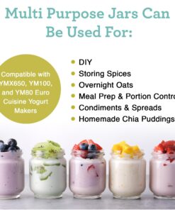Euro Cuisine GY1920 Glass Jars with Lids for Yogurt Maker, Clear, 6 Ounce, Set of 8 6oz Glass Jars for Yogurt, Parfaits, Clear Yogurt Containers 26 71I4ZeHxZQL