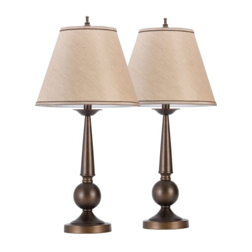 Globe Electric 12398 Set of Two 27" Table Lamps, Bronze Finish, Beige Shades Oil-Rubbed Bronze