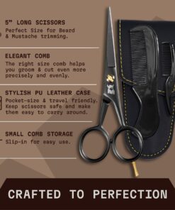 5" Professional German Beard and Mustache Scissors - Moustache Grooming Kit for Trimming Facial Hair with Beard Scissors, Beard Comb,Mustache Comb, and Carry Case by Striking Viking 20 71I5nJlq5bL
