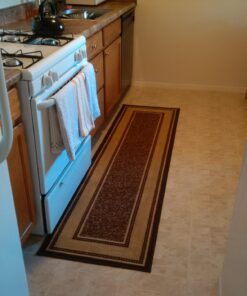 Machine Washable Bordered Design Non-Slip Rubberback 2x7 Traditional Runner Rug for Hallway, Kitchen, Bedroom, Living Room, 1'10" x 7', Brown Border Dark Brown Runner - 1'10" x 7' 48 71I6yd em7L