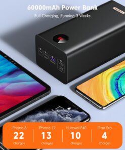 Alternative view of ROMOSS Power Bank 60000mAh High-Capacity Portable Charger, Power Station, 22.5W Fast Charging, PD 3.0, USB C, 4 Outputs & 3 Inputs with LCD Display for iPhone, Android Travel and Outdoors Black