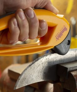 Smith’s 50582 Axe & Machete Sharpener - Axe, Machete, Hatchet, & Mower Tools - Large Handle w/ Finger Guard - Handheld Manual - Replaceable Carbide Blades - Wire-Bristled Cleaning Brush - Durable Axe and Machete Sharpener 25 71I7HGJS L 1