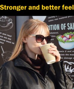 SPRINGPACK Disposable Paper Coffee Cups with Lids, 100 pack 12 oz Ripple Wall Insulated To Go Coffee Cups for Hot/Cold Beverage, Recyclable Takeaway Drinking Cups for Home Office Cafe Party 33 71I978DeNNL