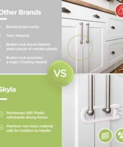 Sliding Cabinet Locks (4-Pack) 8 inch, Multi-Purpose Child Safety Lock by Skyla Homes - No Tools or Drilling Required, Best for Baby Proofing, Strong ABS Free Plastic Knob Cover 8 Inch (Pack of 4) 12 71I9OdoFuL