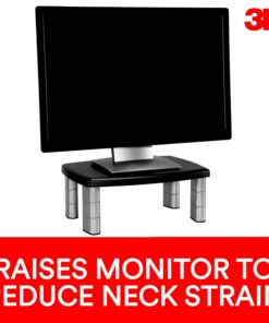 3M Adjustable Monitor Stand Riser, Three Leg Segments Simply Adjust Height, Sturdy Platform Holds Up to 80 lbs for Monitors, Laptops, and Printers, Space for Storage Underneath, Silver/Black (MS80B) 11-Inch 24 71IA5LwRrL