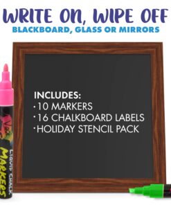 Vaci 10 Multicolored Liquid Chalk Markers | Erasable, Non-Toxic, Water-Based Pens | 6 mm Reversible Tips - Bullet & Chisel | On Chalkboards, Windows, Glass, Mirrors, Blackboards & More | Kids & Adults 10 Markers Set + Drawing Stencils 24 71IBMBWmmQL 1