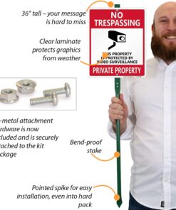 SmartSign "No Trespassing - This Property Is Protected By Video Surveillance, Private Property" LawnBoss® Sign | 10" x 12" Aluminum Sign With 3' Stake 7 71IBvMCp9iL