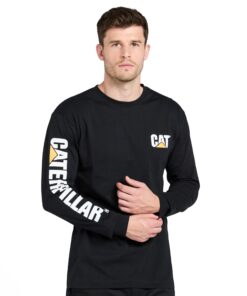 Caterpillar Trademark Banner Long Sleeve Tee Shirts for Men with Center Back Neck Wire Management Loop and Cat Workwear Logo Medium Black 13 71IE6t30TxL