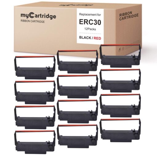 myCartridge ERC30 ERC30 ERC-30 ERC/30/34/38 B/R Compatible Ribbon Cartridge for use in ERC38 NK506 Printer (Black Red, 12-Pack) ERC30 Erc30-12p