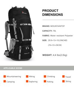 Alternative view of MOUNTAINTOP 80L Internal Frame Hiking Backpack for Man & Women Backpacking with Rain Cover Black-70l