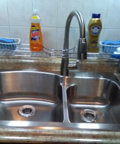 Home Basics Over Sink Shelf, (Chrome) Steel Over The Kitchen Sink Organizer for Soap, Sponges, Scrubbers, and More | with Cutlery Holder 35 71IKjjPNPfL