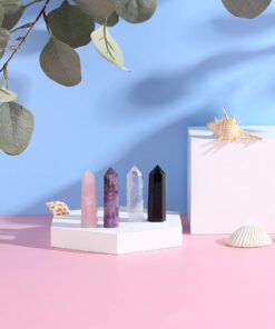 Healing Crystal Wands,2" Amethyst Crystal, Rose Quartz,Clear Quartz and Black Obsidian£¬6 Faceted Reiki Chakra Stones 4 pcs Pink,clear Quartz,black Obsidian,amethyst 2" Tall 40 71IKuYbmISL