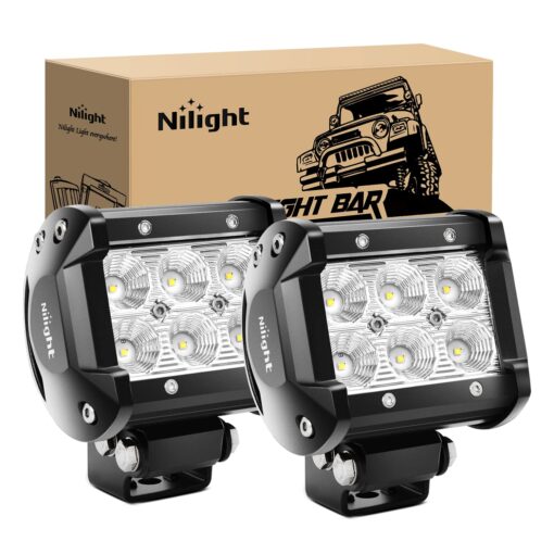 Nilight Led Pods Fog Lights - 18W 1260LM Flood Lights for Off Road, Boats - 2 Year Warranty