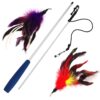 Pet Fit For Life Cat Wand Toy - Irresistible Cat Flirt Pole - Ultimate Feather Teaser for Indoor Cats - Safe & Durable for Interactive Play Wand + 2 Feathers, Red/Pur