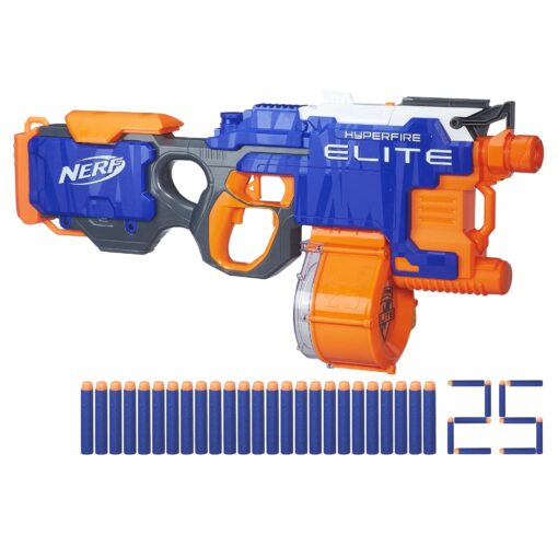 NERF HyperFire Motorized Elite Blaster, 25-Dart Drum, Fires Up To 5 Darts Per Second, Includes 25 Official Nerf Elite Darts (Amazon Exclusive) Frustration-Free Packaging