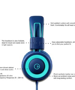 Kids Headphones - noot products K11 Foldable Stereo Tangle-Free 3.5mm Jack Wired Cord On-Ear Headset for Children/Teens/Boys/Girls/Smartphones/School/Kindle/Airplane Travel/Plane/Tablet (Navy/Teal) Navy/Teal 37 71IP9TV8WyL