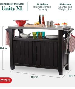 Keter Unity XL Outdoor Kitchen Island Rolling Cart Bar Table & Storage Cabinet, Grill Station with Utensil Hooks for Grilling Accessories, Brown Table and Cabinet 27 71IPNZUwW L