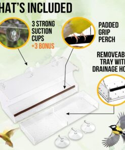 Window Bird Feeder with Strong Suction Cups, Clear Window Bird Feeders for Outside - Transparent Bird House, Balcony Glass Mount, Acrylic Cat, Kids & Elderly Viewing Clear Bird Feeder for Window Perch Large Ranch 36 71IR jbibiL