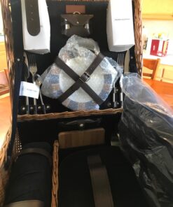 PICNIC TIME Romantic Canterbury Deluxe Wicker Picnic Basket Set for 2, with Blanket and Soft Cooler, One Size, Navy with Plaid 66 71ISQsMPlHL 1