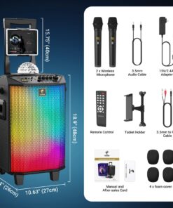 Wireless Karaoke Machine for Adults, TONOR PA System Portable Bluetooth Singing Speaker with Dual Wireless Microphones Microfono, Disco Ball for Home Karaoke, Party, Class and Church K20 Black 44 71ISUpiuFrL