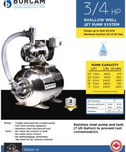 BurCam 506547SS SW Stainless Steel Jet Pump/Tank, Ml25H 3/4 hp, 115V/230V 4 71IWF AEDEL