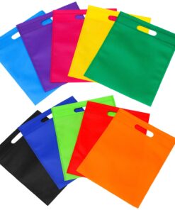 Aneco 50 Pieces 9.5 by 11.5 Inches Non-woven Bags Poly Goodie Treat Bag Rainbow Colors Tote Bag Party Gift Handles Bag Party Favors, 10 Colors 25 71IX30H46KL