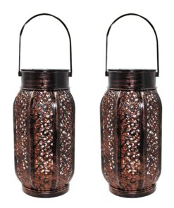 Maggift 2 Pack 10.6 Inch Hanging Solar Lights Outdoor Retro Hanging 20 Lumens Christmas Decorative Solar Lantern with Handle, Brown 2Pack-Retro Hanging Solar Lantern 27 71IXTfMbsjL