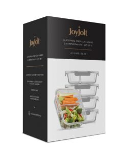JoyJolt Divided Food Storage Containers with Lids Airtight. 5 Pack Glass Meal Prep Containers 2 Compartment Set Glass Bento Box. Reusable Food Containers, Portion Control Containers for Weight Loss Gray 38 71Ia4MYMGL