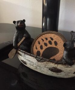 LL Home 3 Black Bears Canoeing Coaster Set - 4 Coasters Rustic Cabin Canoe Cub Decor (Multicolor) (Multicolor) 21 71Iaam JQGL