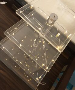 Vdomus 4 Tier Acrylic Cupcake Stand Pastry Stand with LED String Lights Dessert Tree Tower Cake Pyramid for Birthday Wedding Party Babyshower Christmas, Holds up to 50 Cupcakes (Warm) Gold 4 Tier Square 35 71IbpFqnkWL