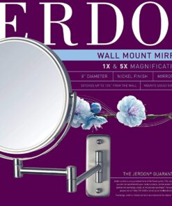 JERDON Two-Sided Wall-Mounted Makeup Mirror - Makeup Mirror with 5X Magnification & Wall-Mount Arm - 8-Inch Diameter Mirror with Nickel Finish Wall Mount - Model JP7506N 25 71IbrHsv0JL 2