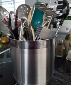 Oggi Stainless Steel Jumbo Utensil Holder - 7" Utensil Caddy, Weighted Base for Stability - Extra Large Utensil Crock and Countertop Utensil Organizer, Stainless Steel Stainless Steel - 7" 48 71IeHut8v2L