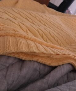 NTBAY 100% Pure Cotton Cable Knit Throw Blanket, Super Soft Warm 51x67 Knitted Throw Blanket for Couch, Sofa, Chair, Bed - Extra Cozy, Machine Washable, Comfortable Home Decor, Yellow Throw(51"x67") 34 71If FPhyL