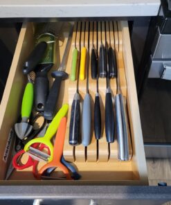 Bambüsi In-Drawer Knife Block - Bamboo Knife Drawer Organizer for Kitchen | Fits 5 Long + 6 Short Knives | Store Knives with Blades Pointing Down - Wooden Steak knife Holder without Knives Natural 40 71IfFeugQQL