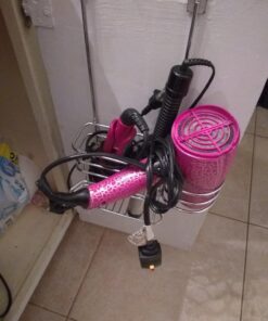 mDesign Metal Bathroom 2 Section Storage Tool Organizer Basket Tray - Hang Over Cabinet Door - Storage for Hair Dryer, Straightener, Curling Iron, Styling Products - Concerto Collection - Chrome 28 71IhK0E6fCL