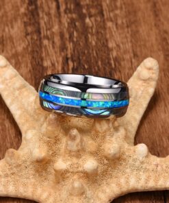 DOUX 8mm Tungsten Carbide Ring for Men 0pal Wood Inlay Wedding Band Comfort Fit Blue 10 10 71Ihe40mrxL