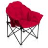 ALPHA CAMP Oversized Camping Chairs Padded Moon Round Chair Saucer Recliner with Folding Cup Holder and Carry Bag Red