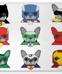 Ambesonne Superhero Mouse Pad, Bulldog Superheroes Fun Cartoon Puppies in Disguise Costume Dogs Print, Rectangle Non-Slip Rubber Mousepad, Standard Size, Vermilion Green Grey