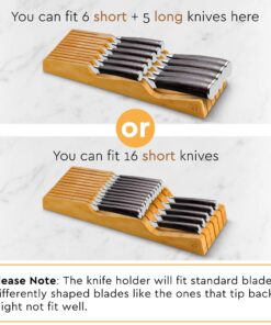 Bambüsi In-Drawer Knife Block - Bamboo Knife Drawer Organizer for Kitchen | Fits 5 Long + 6 Short Knives | Store Knives with Blades Pointing Down - Wooden Steak knife Holder without Knives Natural 26 71IoWtqL5WL