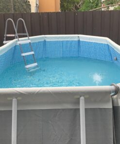 Intex 26795EH Prism Frame 16.5ft x 9ft x 48in Outdoor Above Ground Oval Swimming Pool Set with Filter Pump, Pool Cover and Ladder, Gray 16.5ft x 9ft x 48in / Oval 55 71Ip L1poJL