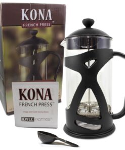 KONA French Press Coffee Press Maker With Reusable Stainless Steel Filter, Large Comfortable Handle & Glass Protecting Durable Black Shell (34 oz, 8 cups) 1000ml 27 71Irv1MZqgL 1
