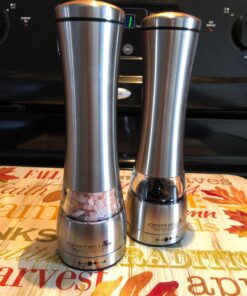 Premium Stainless Steel Salt and Pepper Grinder Set - Pepper Mill and Salt Mill, Spice Grinder with Adjustable Coarseness, Ceramic Rotor, Tall Salt and Pepper Shaker, Brushed Stainless - Free eBook 40 71Iv88HSCL