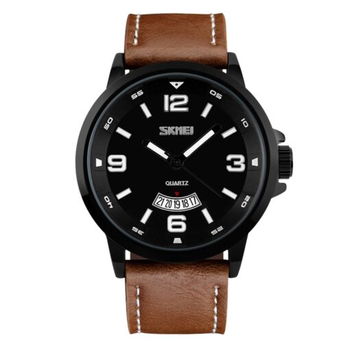 cofuo Mens Fashion Dress Analog Quartz Watch with Brown Leather Band Unique Big Face Number Retro Casual Wrist Watches Classic Business Waterproof Wristwatch Calendar Date Week - Black Brown