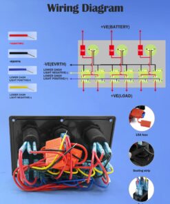 Alternative view of 6 Gang Waterproof Rocker Switch Panel Blue LED Digital Display Voltmeter Dual 5V USB ChargerPort DC 12V Socket, 5 Pin Lighting Toggle Switches with 15A Fuse for RV Truck Car Marine Boat Vehicle 6 gang S0016B