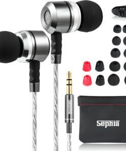 sephia SP3060 Wired Headphones, HD Bass Driven Audio, Lightweight Aluminum Wired in Ear Earbud Headphones, S/M/L Ear Bud Tips, Earphone Case, 3.5mm Tangle-Free Cord (Without Mic) 29 71Iy2Kw9o0L